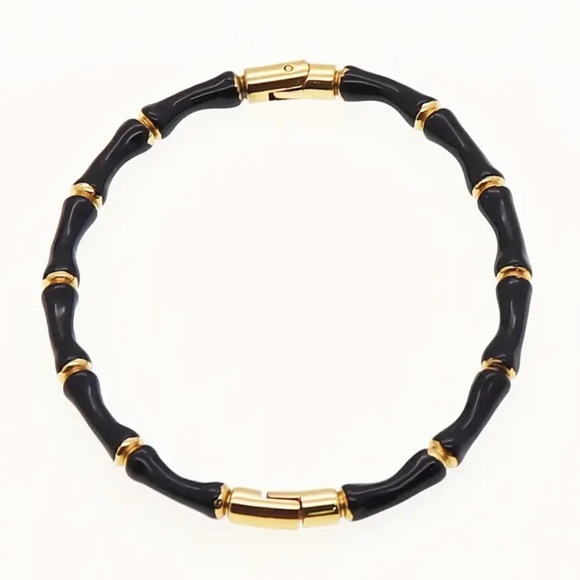 18k gold stainless steel bamboo bracelet - Picture 3 of 5